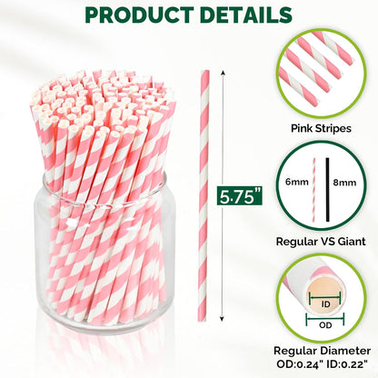 5.75 inch Orange Paper Cocktail Straws, Short Disposable Drinking Straws 500 Counts, Unwrapped - Compostable