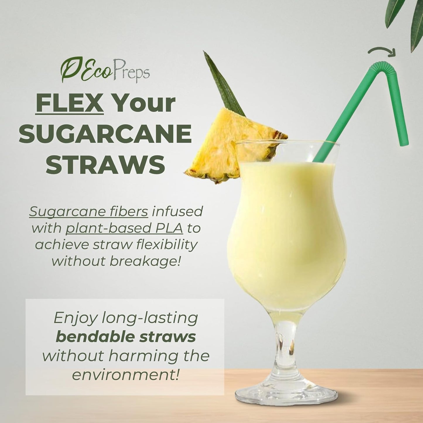 EcoPreps Biodegradable Sugarcane Straws | 150 Count, 100% Compostable, Plastic-Free, & Eco-Friendly Drinking Straw | 7.8'' Sugar Fiber Disposable Straws, Smoothie Straw for Home, Restaurant, Parties