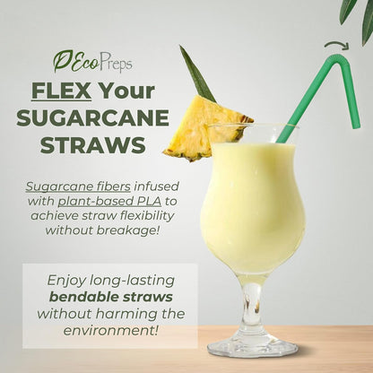 EcoPreps Biodegradable Sugarcane Straws | 150 Count, 100% Compostable, Plastic-Free, & Eco-Friendly Drinking Straw | 7.8'' Sugar Fiber Disposable Straws, Smoothie Straw for Home, Restaurant, Parties