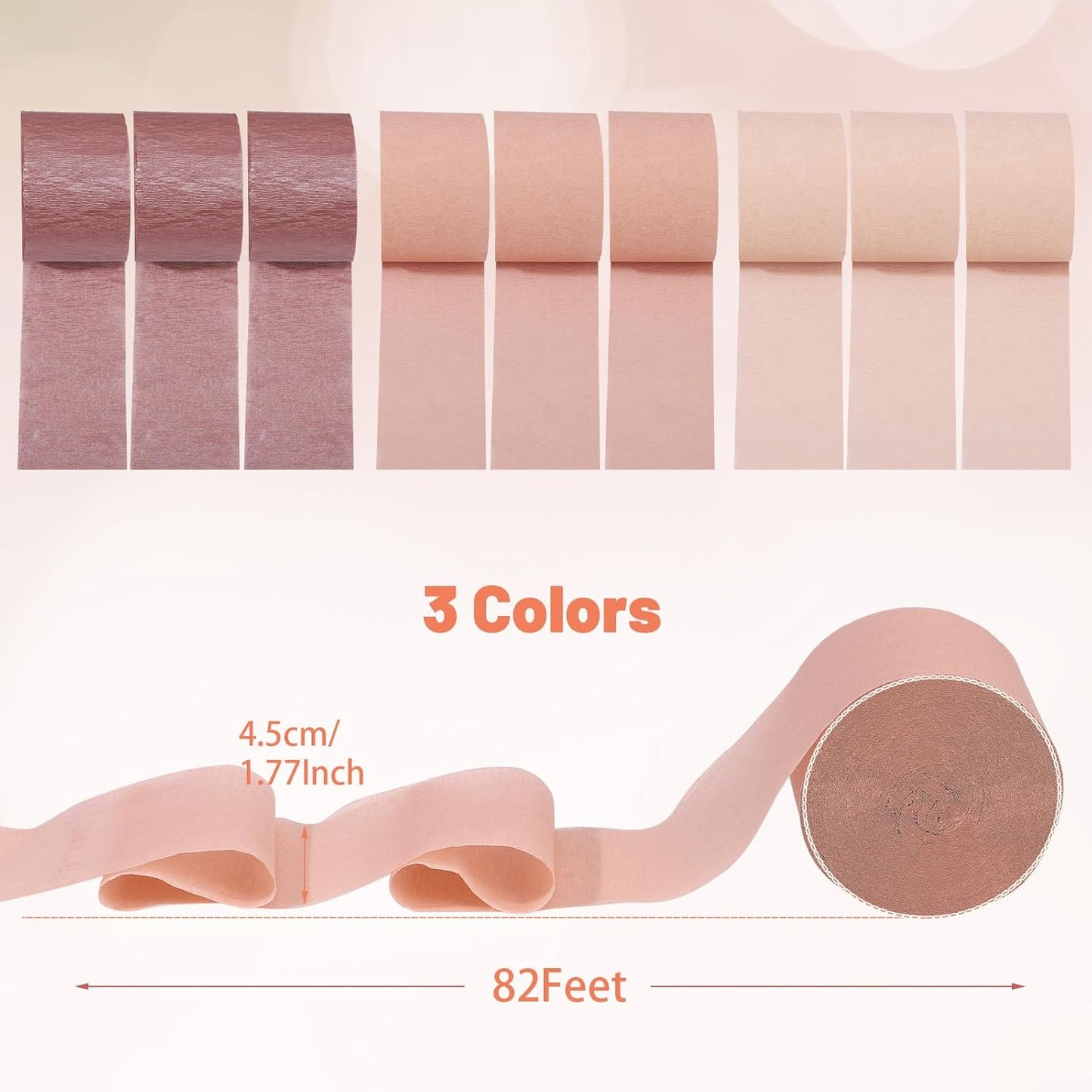 Pastel Crepe Paper Streamers 9 Rolls 738ft,Fancy Streamers Party Decorations for Birthday Mother's Day Wedding Holiday Decorations DIY Gift Wrapping, 1.77 Inch x 82 Ft/Roll