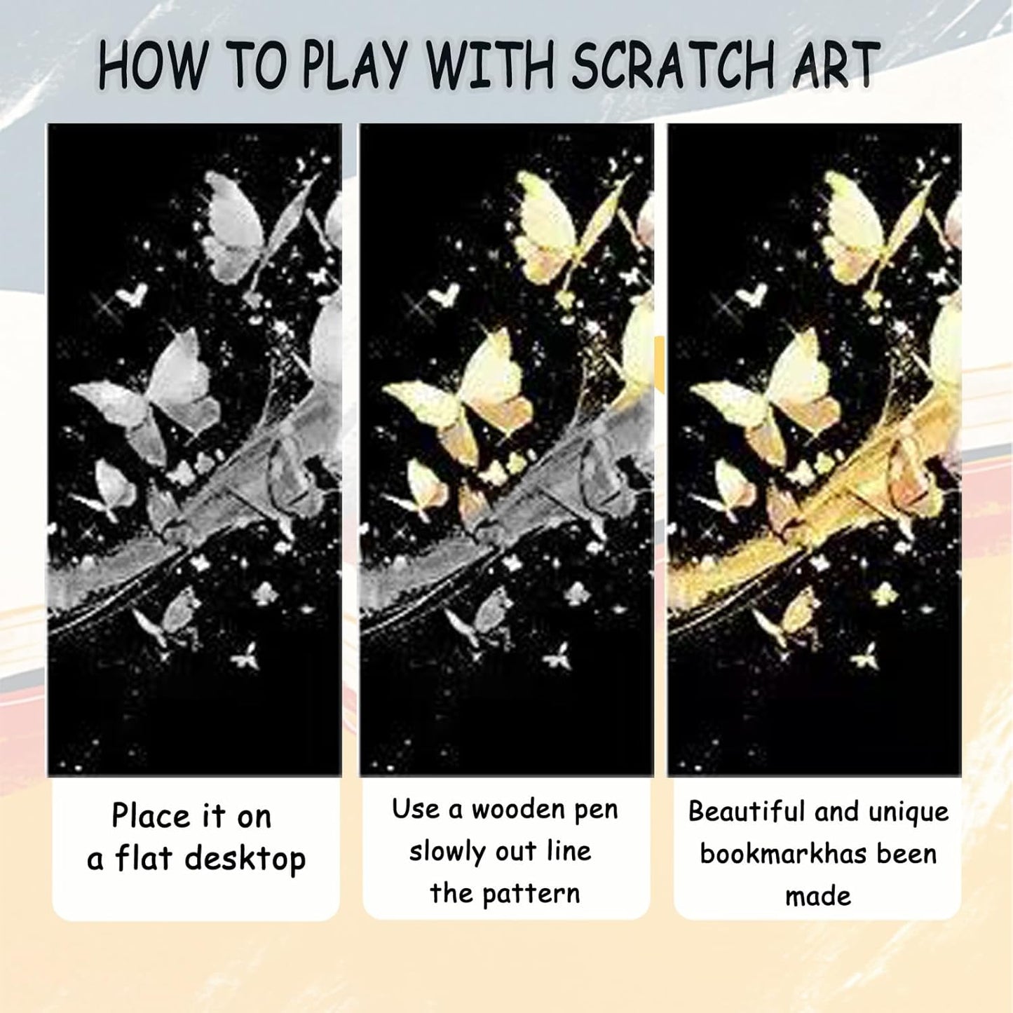 Scratch Art Bookmarks Kit, 24 Sheet Paper with Scratching Tools for DIY Party Favors, Christmas Stocking Stuffers