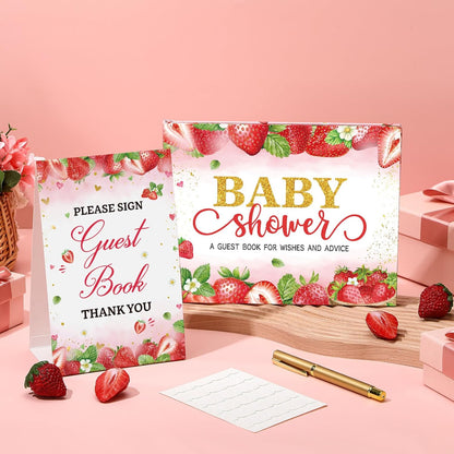 Fuyoooo 27 Pcs Safari Animal Baby Shower Guest Book Set Baby Shower Sign in Guest Floral Book Place Table Cards with Gold Pen Adhesive Photo Corner for Birthday Party