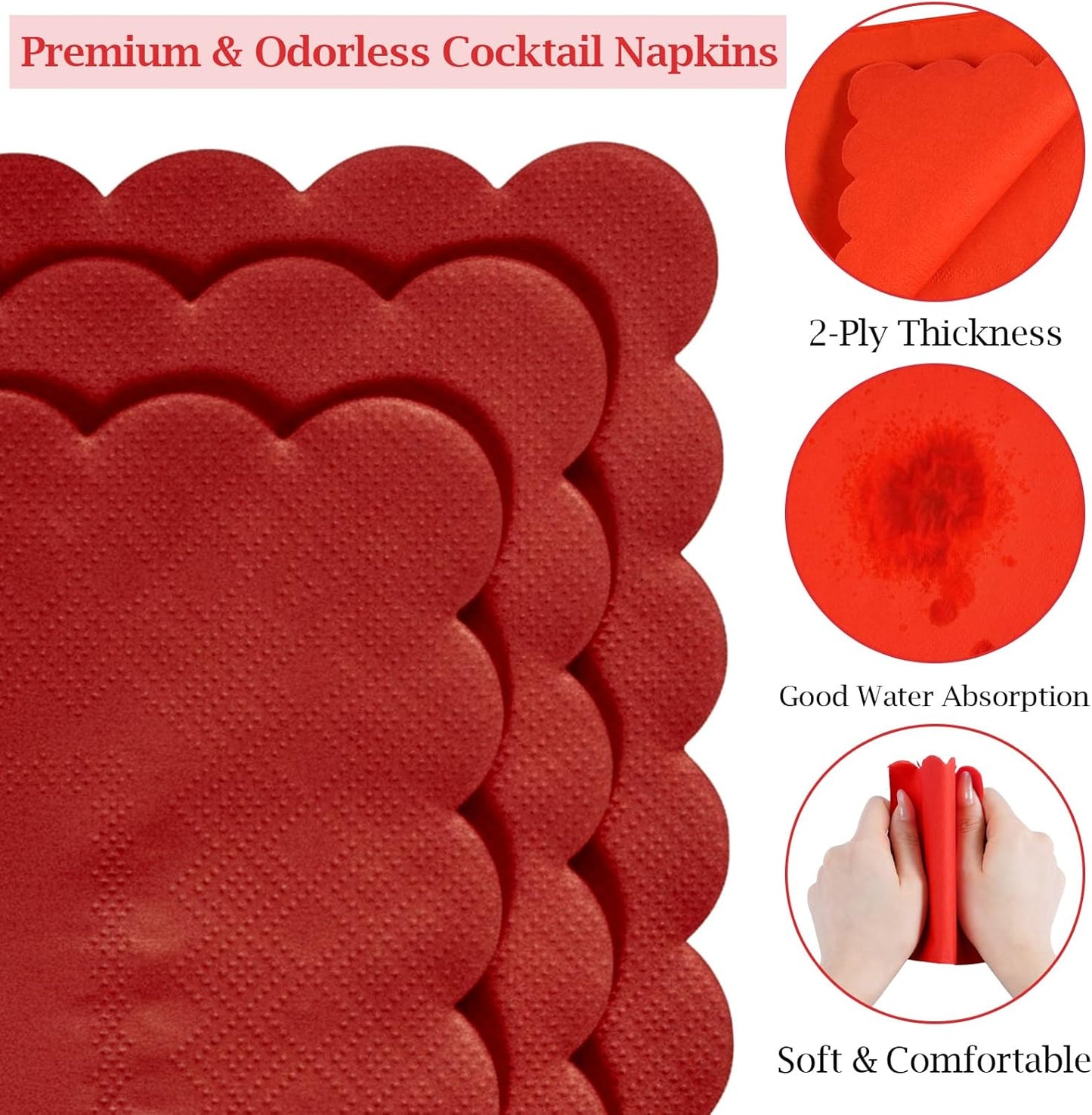 100 Pcs Cocktail Napkins, 2-Ply 5 x 5 Inches Disposable Scalloped Napkins, Thick Premium Dessert Napkins for Party, Wedding, Dinner, Birthday, Anniversary, Festival (Sage Green)