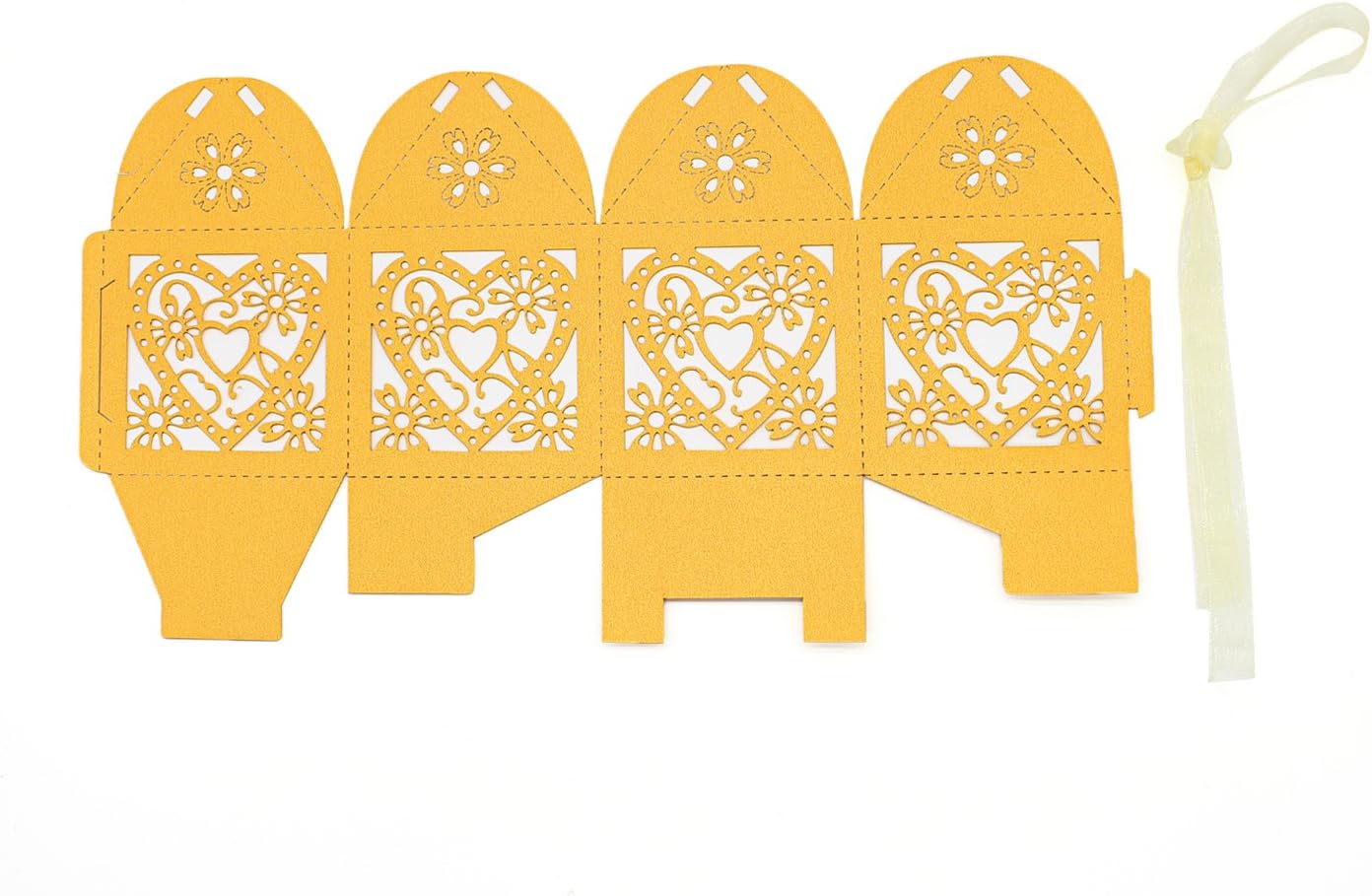 KPOSIYA 100 Pack Love Heart Laser Cut Wedding Party Favor Box Candy Bag Chocolate Gift Boxes Bridal Birthday Shower Bomboniere with Ribbons