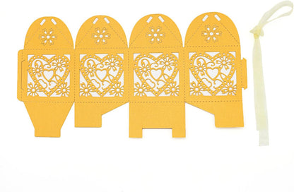 KPOSIYA 100 Pack Love Heart Laser Cut Wedding Party Favor Box Candy Bag Chocolate Gift Boxes Bridal Birthday Shower Bomboniere with Ribbons