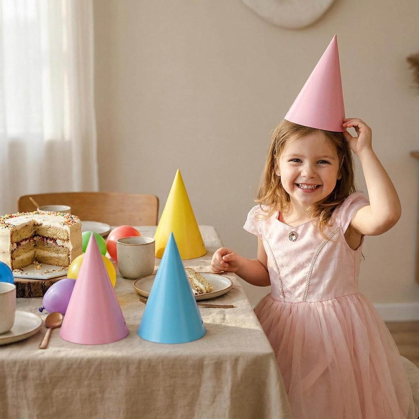 Pre-Assembled Pastel Party Hats for Kids, Birthday Party Hats for Adults