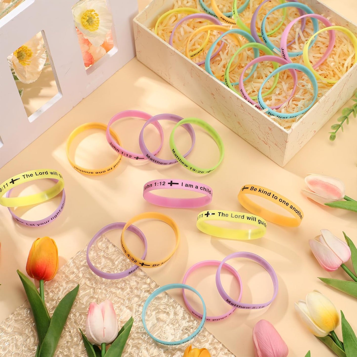 Tondiamo 60 Pcs Vbs 2026 Glow in The Dark 8'' Christian Wristbands Bulk, John 3:16 Bible Verse Luminous Bracelet with Scripture Words Christian Gift for Missionaries Religious Church (Stylish)