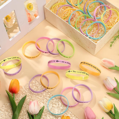 Tondiamo 60 Pcs Vbs 2026 Glow in The Dark 8'' Christian Wristbands Bulk, John 3:16 Bible Verse Luminous Bracelet with Scripture Words Christian Gift for Missionaries Religious Church (Stylish)