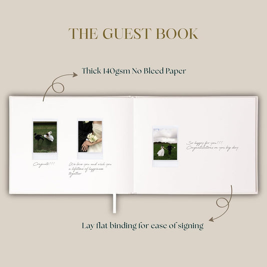 Wedding Guest Book – Guest Book for Wedding Reception with Linen Hardcover & Gold Foil Embossing – Unlined, No-Bleed Pages – Perfect Keepsake for Sign-Ins & Polaroids – Ivory