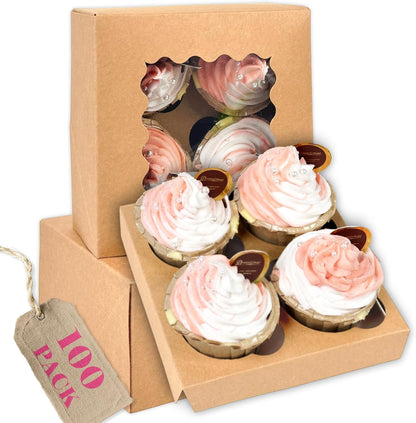 qiqee Auto-pop Up Cupcake Boxes with Window White 40PCS 12 Count Cupcake Box 13"x10"x3.5" Cupcakes Carrier, 12 Cupcake Containers with 2 rolls of pink ribbons