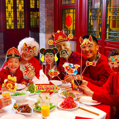 KYMY 2026 Chinese New Year Photo Booth Props Kit, 1 Selfie Frame & 24 Photo Booth Props, Zodiac Horse Year Spring Festival Festive Selfie Accessories for Asian Lunar New Year Party Favors