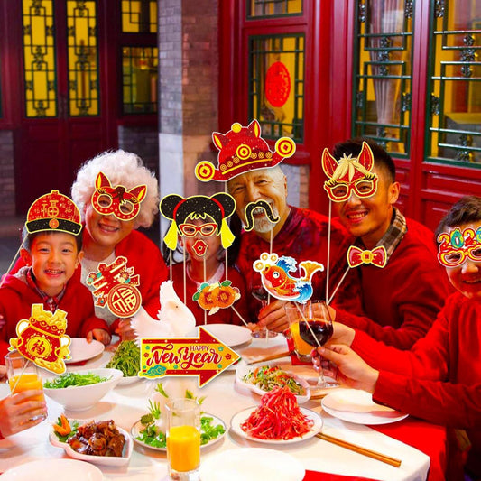 KYMY 2026 Chinese New Year Photo Booth Props Kit, 1 Selfie Frame & 24 Photo Booth Props, Zodiac Horse Year Spring Festival Festive Selfie Accessories for Asian Lunar New Year Party Favors