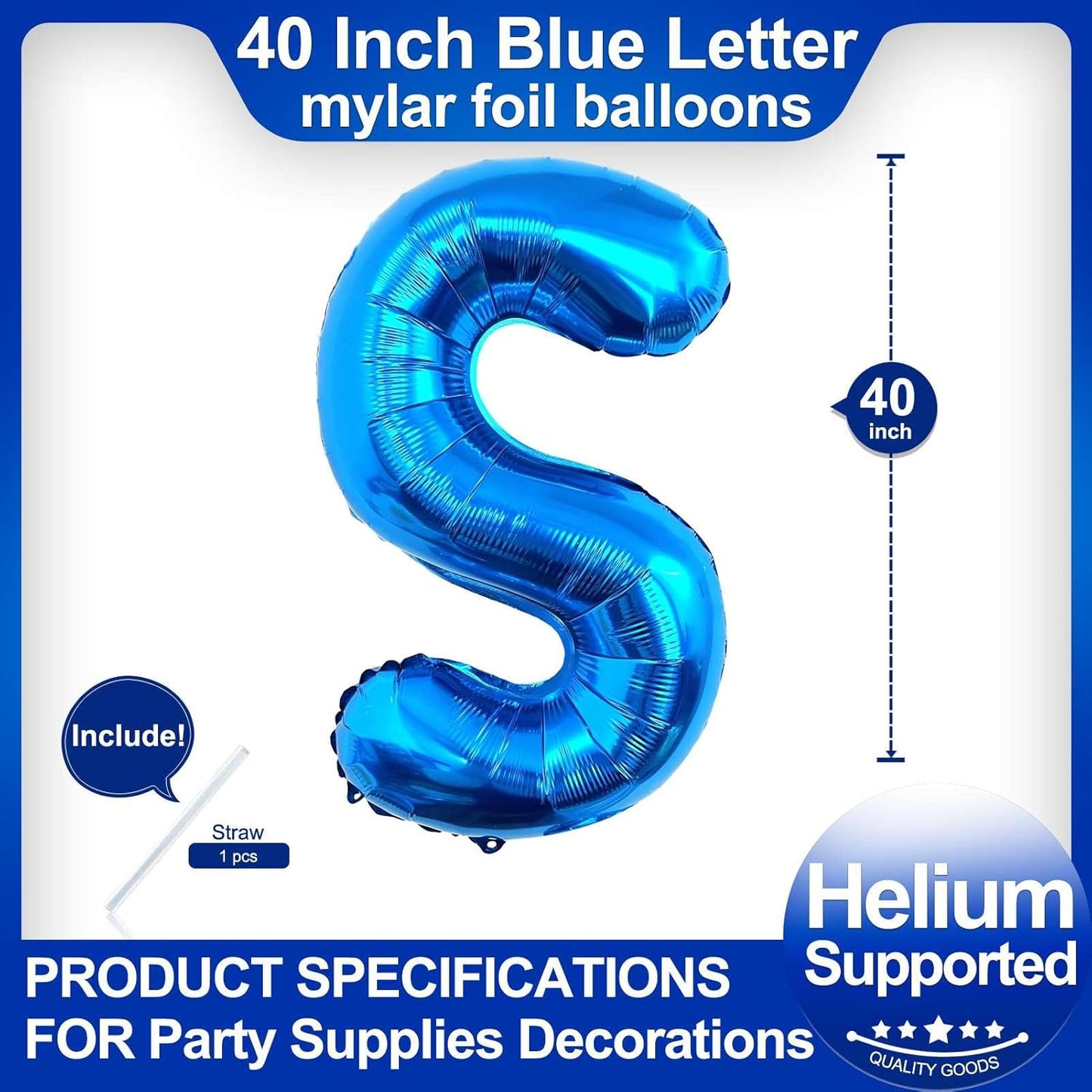 40 Inch Blue Letter A Balloons, DIY Phrase Foil Alphabet Letter A Balloons DIY Word A Banner for Birthday Anniversary Celebration Graduation Party Supplies Decoration
