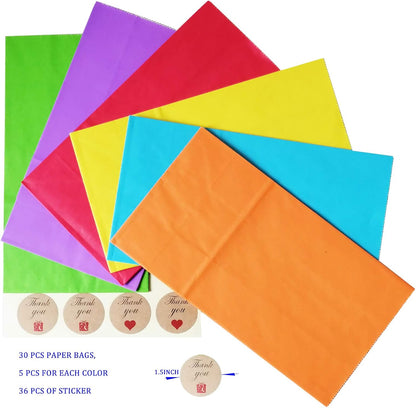 Future Life 24 pcs Rainbow Party Favor Paper Bags, 5.2 * 3.2 * 9.6 Inch, Food Safe Kraft Paper and Ink, Natural (Biodegradable), Vivid Colored,Give Away Bags.