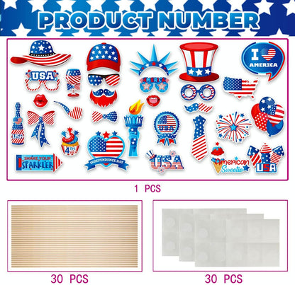 Independence Day Photo Booth Props with Sticks,4th of July Photo Booth Props,Patriotic Party Decorations (25CT)