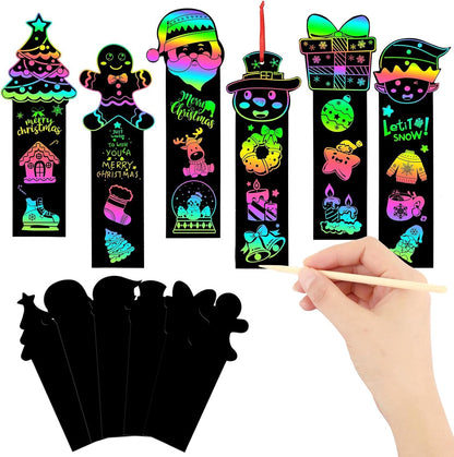 JUNEBRUSHS 30Pcs Ocean Crafts, Rainbow Magic Ocean Animals Scratch Bookmarks Under The Sea Party Favors Games for Activities Summer Arts and Crafts