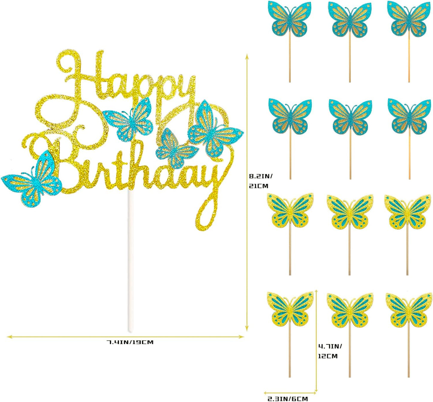 13-Pieces 3D Butterfly Cupcake Topper for Girls Women's Happy Birthday Cake Decorations Party Decorations(Pink)