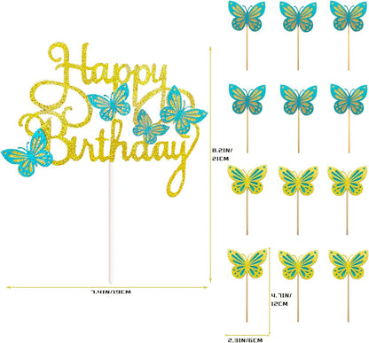 13-Pieces 3D Butterfly Cupcake Topper for Girls Women's Happy Birthday Cake Decorations Party Decorations(Pink)