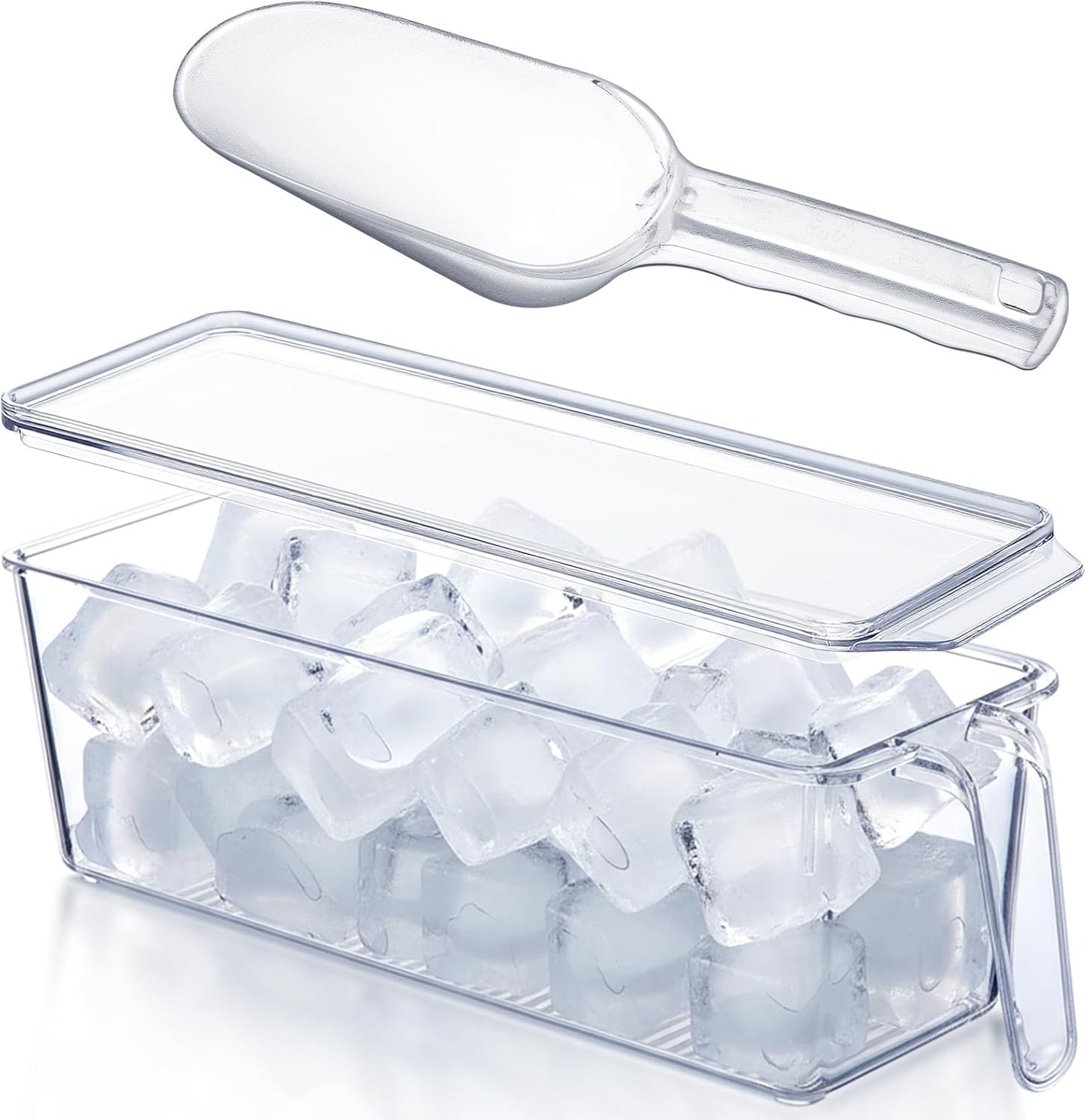 Havawish 4 Pcs Ice Storage Bin for Freezer with Lid and Flexible Scoop Set Plastic Ice Container with Lid Handle for Home Office Fridge Storage (12.4 x 8.07 x 3.94 Inches,Clear)