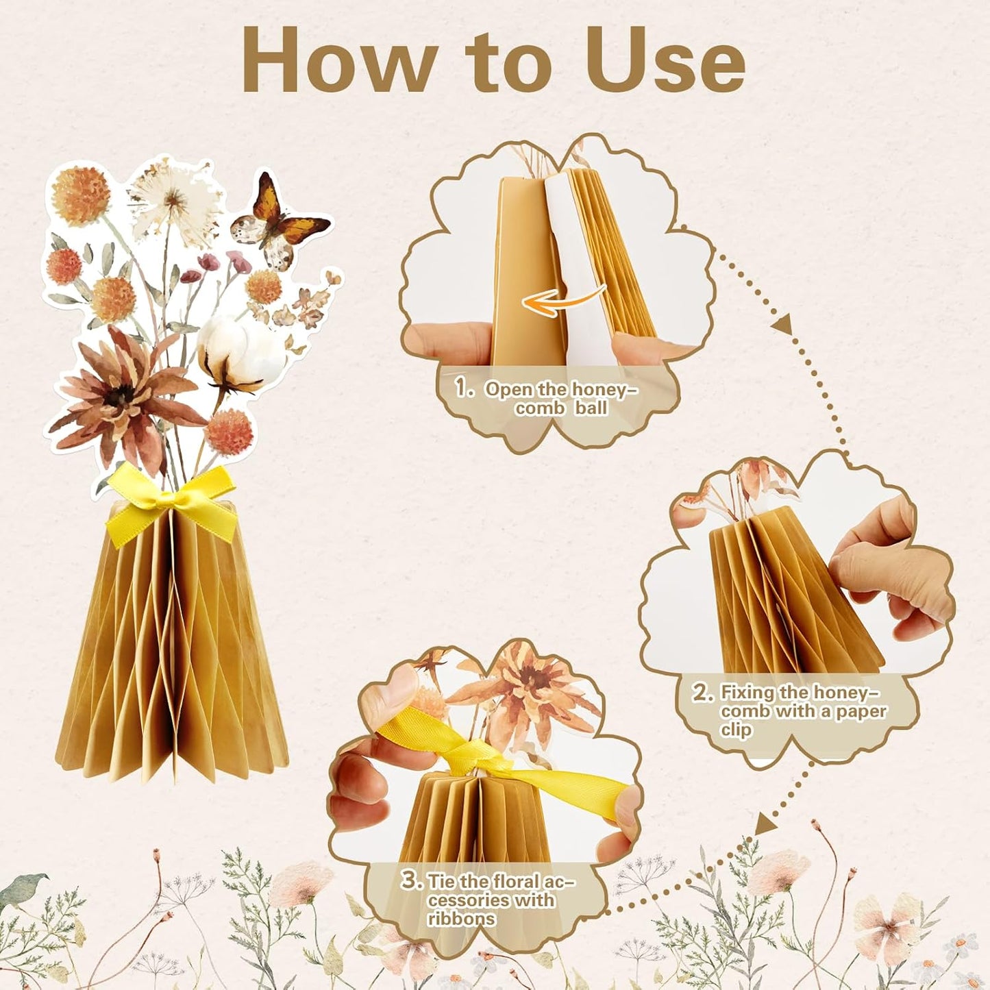 SUNBEAUTY 9PCS Spring Wildflower Party Decorations Wild Flowers Honeycomb Centerpieces for Tables Wildflower Birthday Spring Flower Theme Party Decorations for Garden Baby Shower, Easter, Mothers Day
