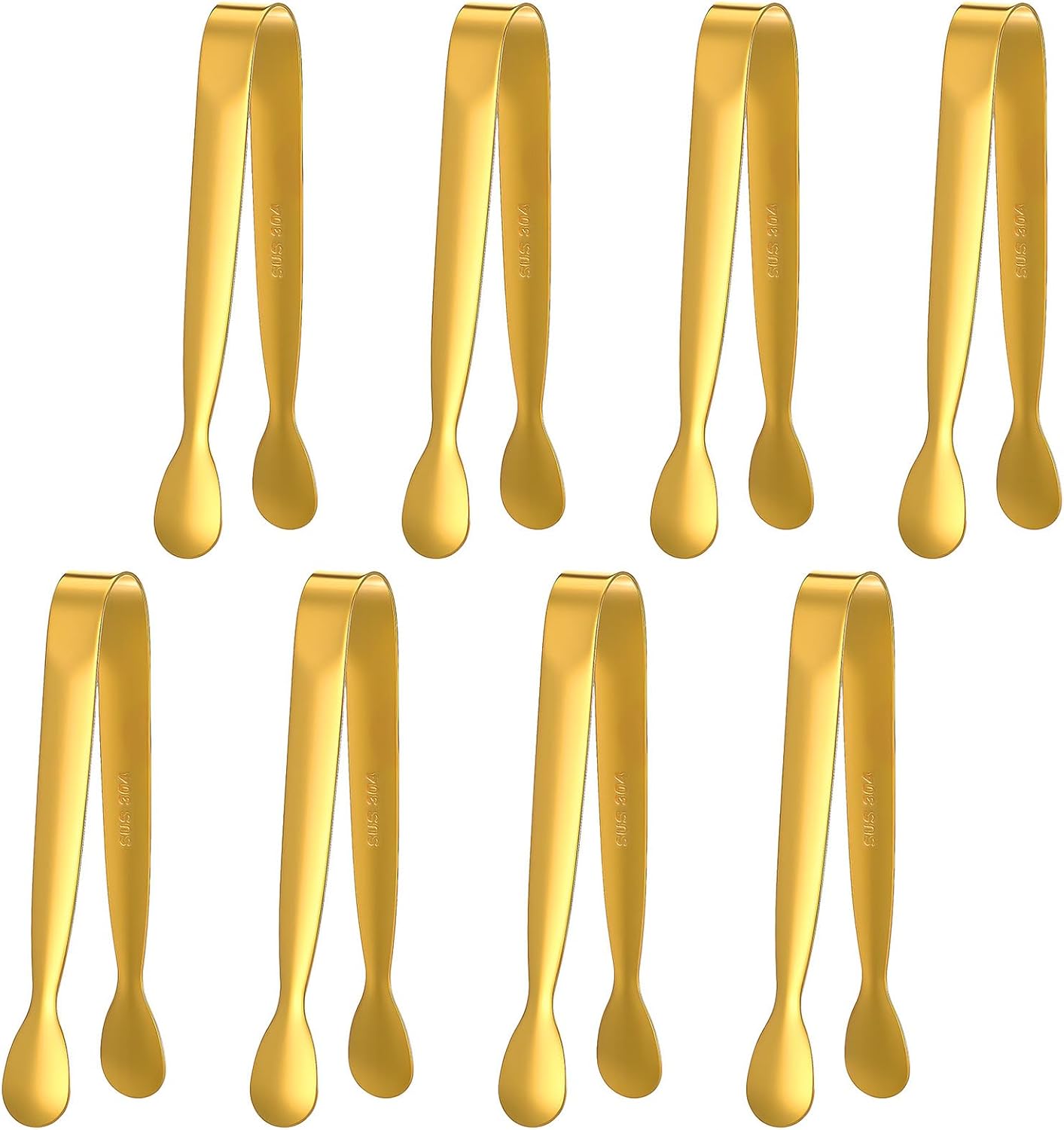 8PCS 4.3" Small Tongs for Serving Food, Gold Mini Metal Tong Tiny Kitchen Accessories for Buffet, Party, Appetizers, Ice, Sugar Cube, Salad, Toaster, Desserts