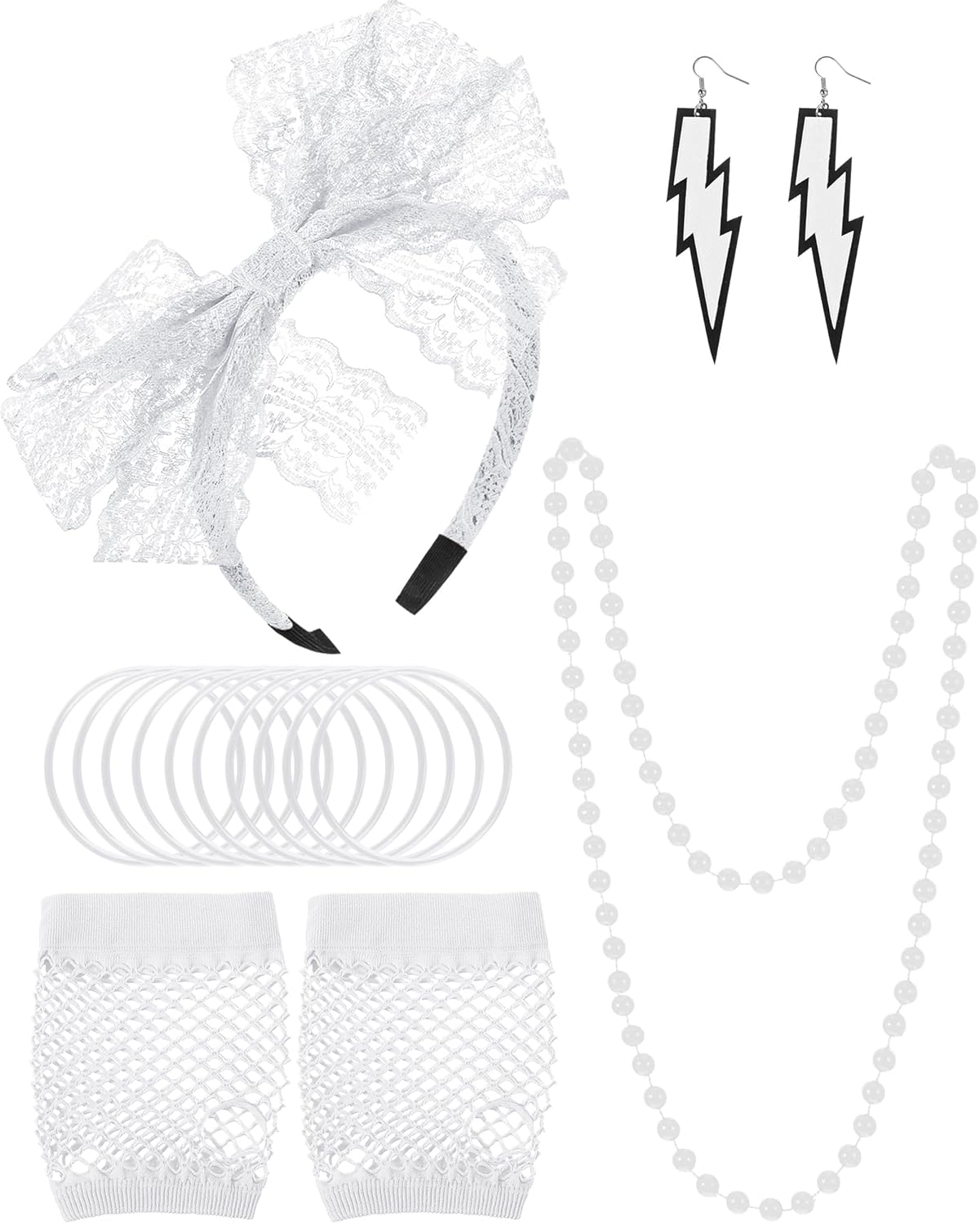 Blulu 80s Accessories Women Lace Headband Earrings Fishnet Gloves Necklace Bracelet for 80s Retro Party Halloween