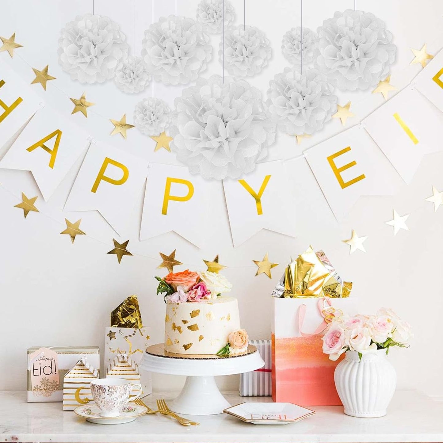Tissue Paper Pom Poms, Pink Tissue Paper Flowers, Hanging Flower Balls for Weddings Fiesta Parties Birthday Baby Showers Classroom Bridal Shower Decoration (18Piece Set-6/10/12/14Inch)