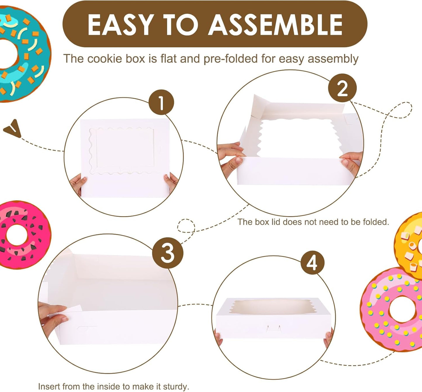Moretoes 40pcs Cookie Boxes, 14x10x2.5 Inch Auto-Popup Bakery Boxes with Window, for Donuts, Pies, Cakes, Muffins, and Pastries
