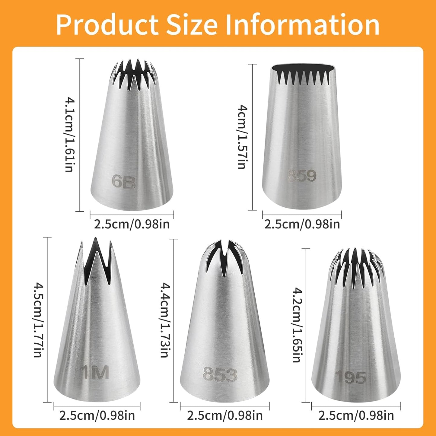 5 PCS Large Piping Tips Set, Cake Decorating Tips, Stainless Steel Frosting Icing Tip Baking Tools for Cupcakes, Cookie, Cake Decorating (Dishwasher Safe) ﻿