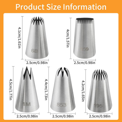 5 PCS Large Piping Tips Set, Cake Decorating Tips, Stainless Steel Frosting Icing Tip Baking Tools for Cupcakes, Cookie, Cake Decorating (Dishwasher Safe) ﻿