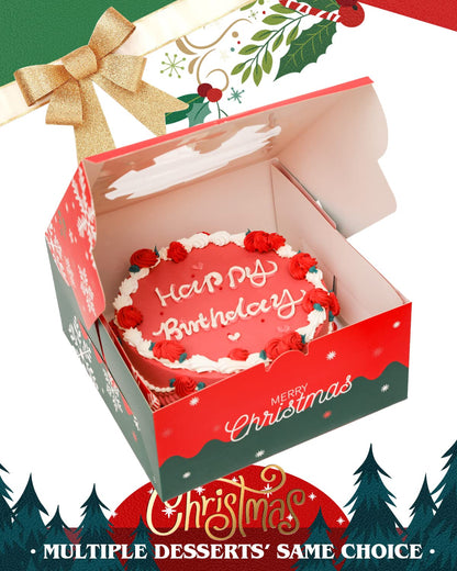 qiqee 10x10x5 Cake Box, 4 Sets Pink Cake Box with Window ＆ 4 Sets 10" Pink Cake Round Boards, 10inch Cake Containers