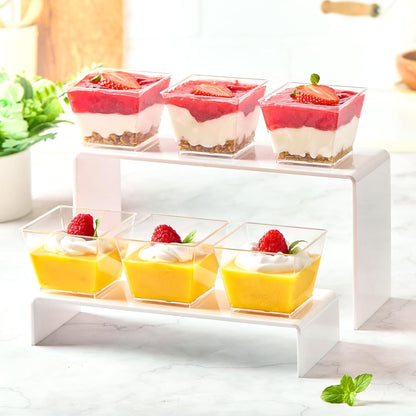 Zezzxu 3 oz Square Mini Dessert Cups with Spoons - 50 Pack Plastic Pudding & Parfait Cups Party Dessert Shooters for Serving Trifle Mousse Cake Appetizers