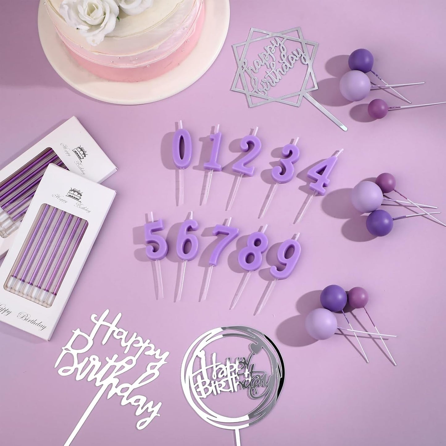 Yerliker 34 Pcs Happy Birthday Cake Toppers Decorations Birthday Candles DIY Cake Decor for Men Women Wedding Anniversary(Gold)