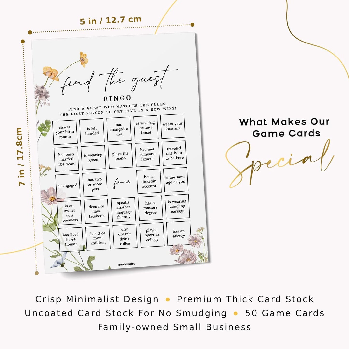 GardenCity Find The Guest Bingo Game Cards, Bridal Shower Games, Baby Shower Bingo, Wedding Game, 50 Cards - Wildflower