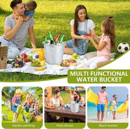 OBTANIM 4 Pack 8 Quart Galvanized Metal Buckets Champagne Drink Cooler Storage Ice Pails with Handle for Plants, Succulents, Party Favors Organizing Home Parties Bar Cooling Supplies