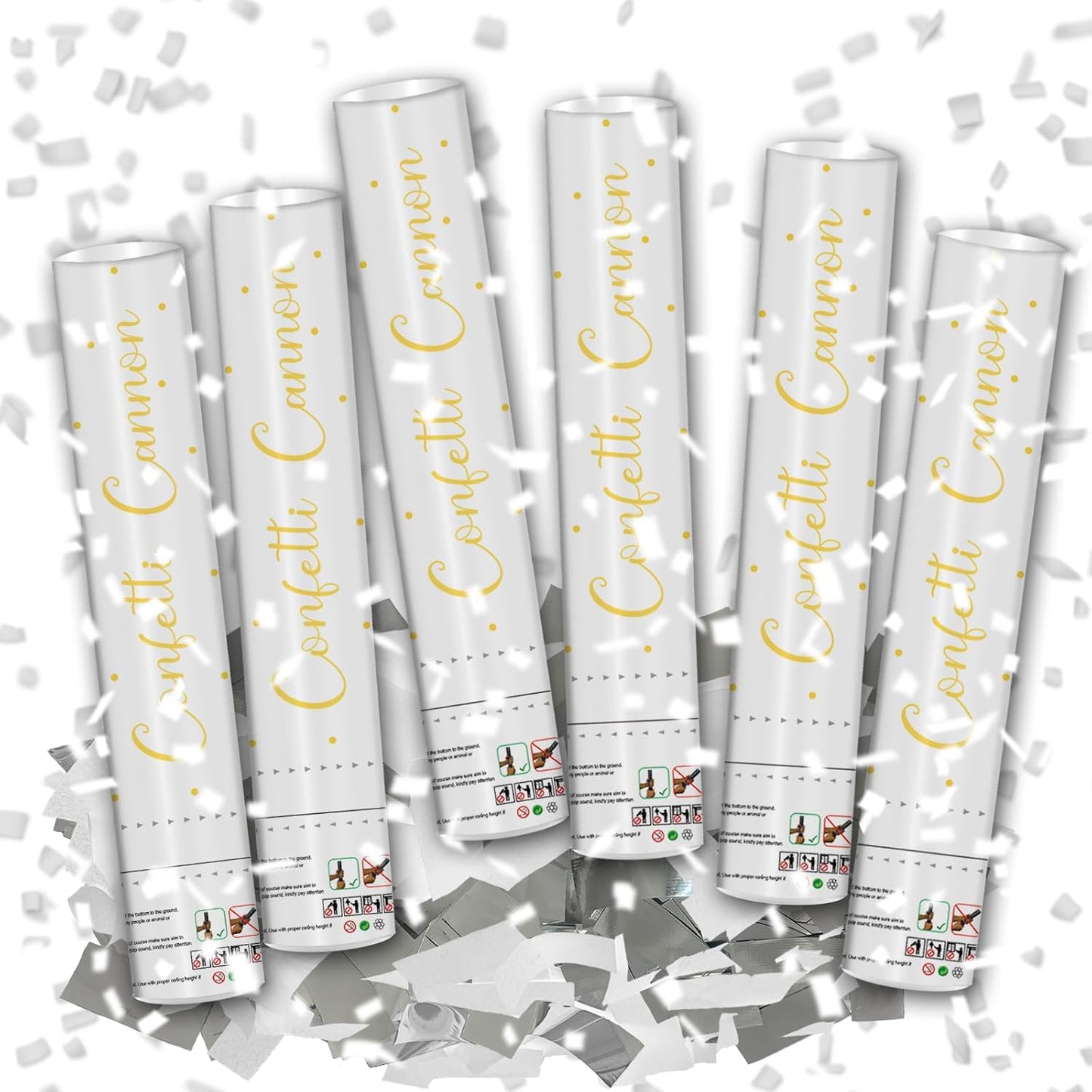 12" Black Gold Confetti Cannon Party Poppers for Birthday Graduation Wedding Retirement New Year Celebrations - Easy to Use, Pack of 2