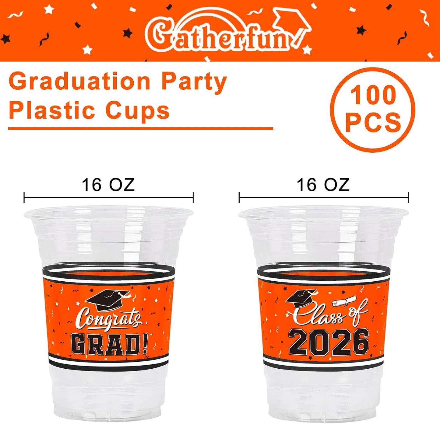 Gatherfun Graduation Decorations 2026-100 Pcs 16oz Blue Graduation Plastic Cups for Grad Party | Sturdy & Durable Drinkware for Grad Festivities | Essential Grad Party Supplies & Decorations