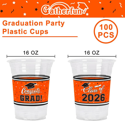 Gatherfun Graduation Decorations 2026-100 Pcs 16oz Blue Graduation Plastic Cups for Grad Party | Sturdy & Durable Drinkware for Grad Festivities | Essential Grad Party Supplies & Decorations