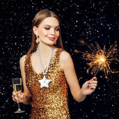 6 Pack Clear LED Glow Star Necklace Bulk Beaded Necklaces for Halloween Christmas Decorations Mardi Gras Party Favors