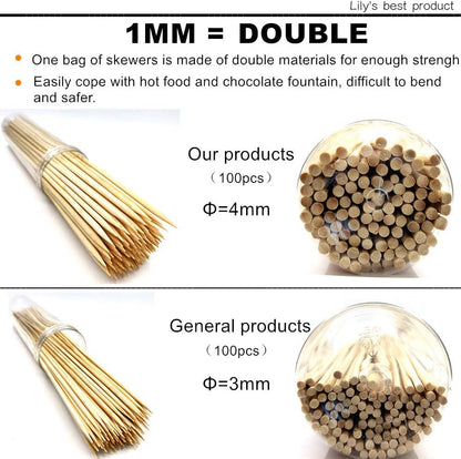 HOPELF 4" Natural Bamboo Skewers Sticks for Appetiser，Fruit，Cocktail，Kabob，Chocolate Fountain，Grilling，Barbecue，Kitchen，Crafting and Party.More Size Choices 4"/6"/8"/10"/12"/14"/16"/17.5"/30"/36"