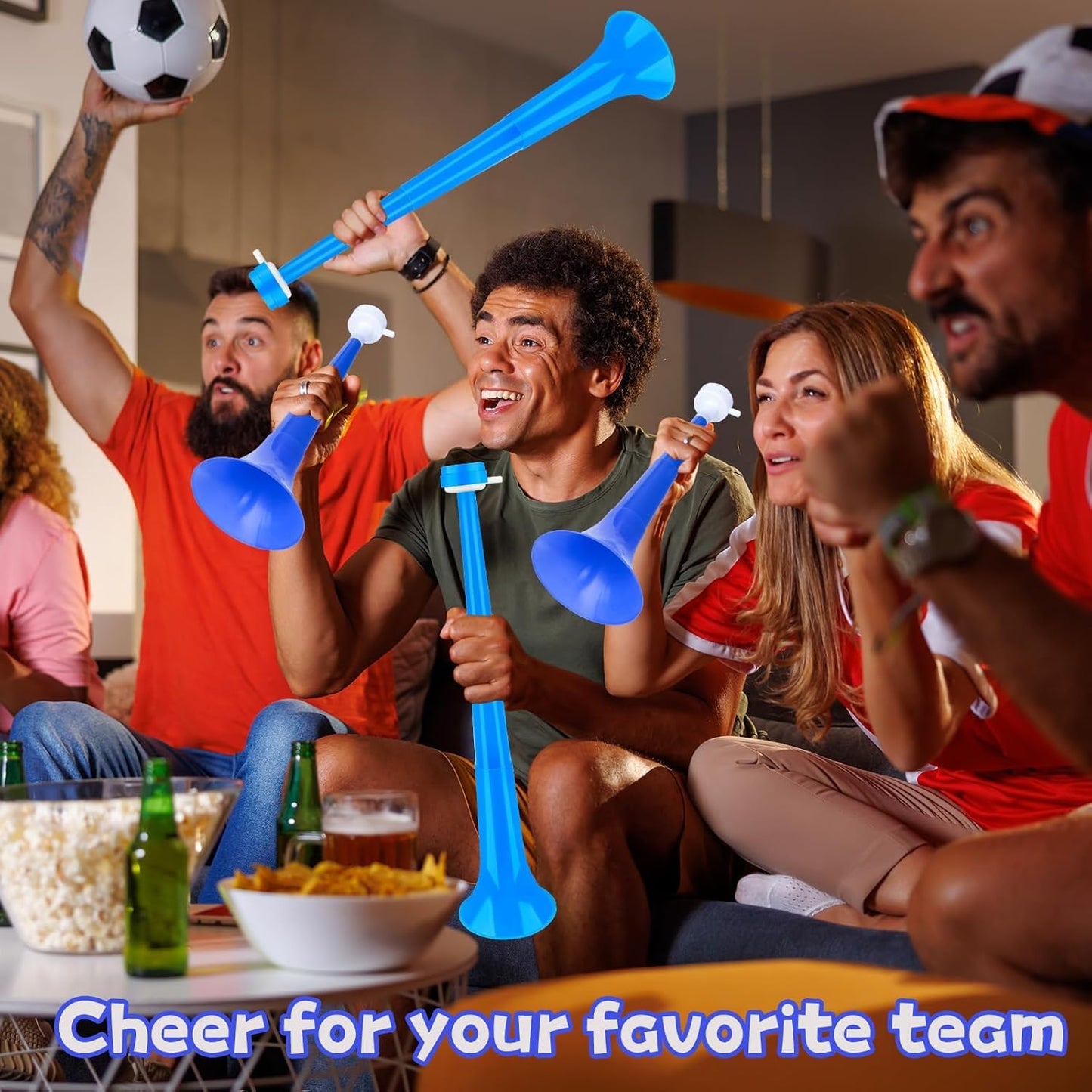Denylo pro Collapsible Stadium Horn 24 Inch Vuvuzela Plastic Trumpet Horn Blue Blow Horn Loud Sound Soccer Horn Noisemakers for Sporting Events Graduation Party Supplies