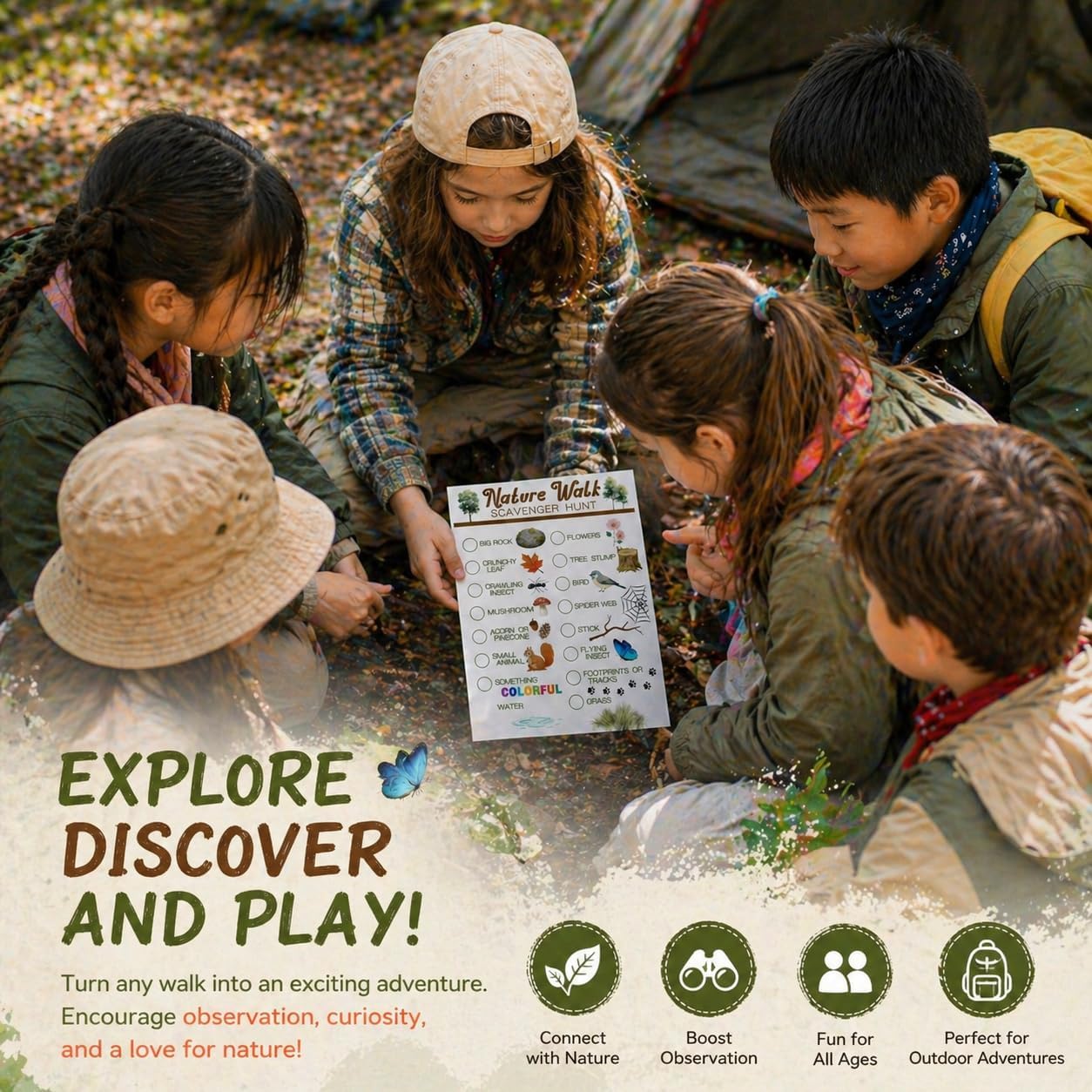 30Pcs Nature Scavenger Hunt Cards, Scavenger Hunt Cards Road Trip and Travel Activities, Spring Summer Holiday Party Supplies, Camping Games Outdoor Indoor Seek Activity-A03