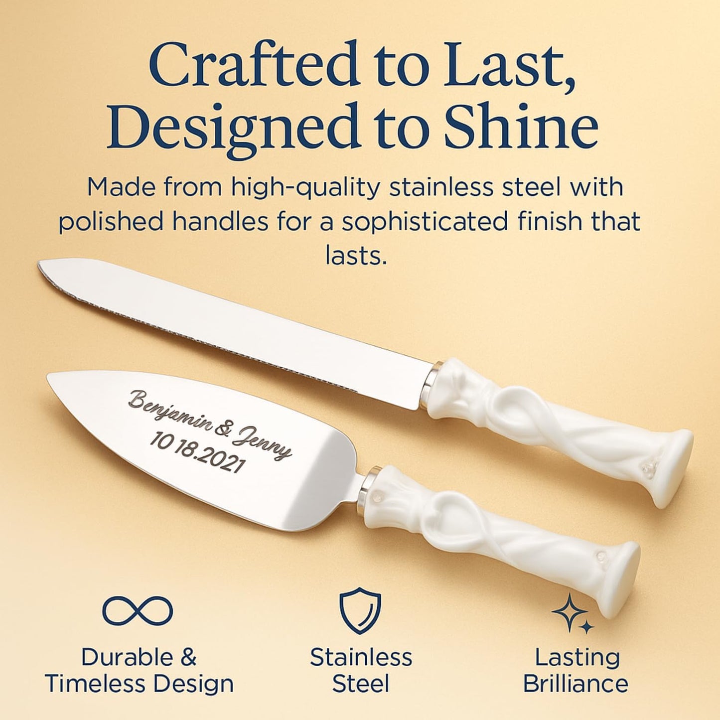 GIFTS INFINITY Personalized Wedding Cake Knife and Server Set with Engraving – Cake Cutting Utensil Set, Keepsake Gift for Wedding, Anniversary, Reception, Birthday & Other Occasions (CH-101WB)