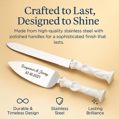 GIFTS INFINITY Personalized Wedding Cake Knife and Server Set with Engraving – Cake Cutting Utensil Set, Keepsake Gift for Wedding, Anniversary, Reception, Birthday & Other Occasions (CH-101WB)