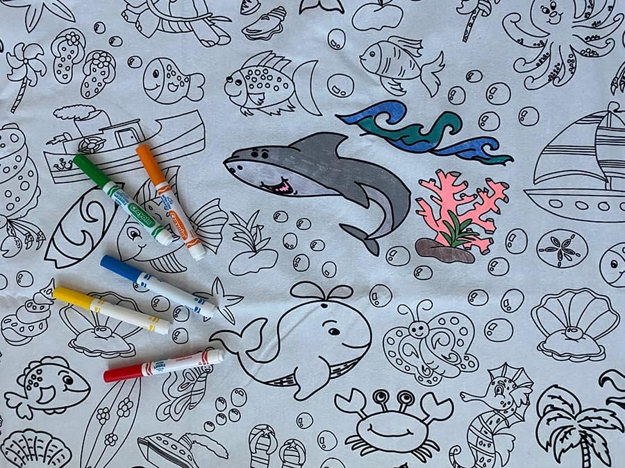 Animal Fun Design – Square Tablecloth 60”X60” – Interactive Coloring Tablecloth for Kids - Poly/Cotton Fabric – Washable and Reusable – DIY Activity for Children and Adults