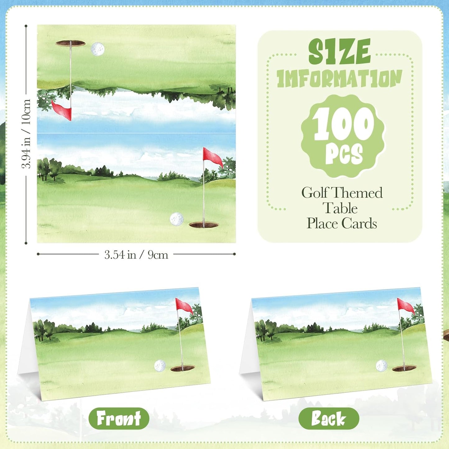 MotiMind 100 Pcs Golf Themed Table Place Card Half-fold Tent Style Reception Place Cards Golf Sports Food Labels for Birthday Party Baby Shower