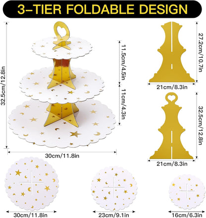 Soleebee 3-Tier Cupcake Stand, Cardboard Cupcake Tower, Dessert Cup Cake Stand Tower for Birthday Wedding Party Decoration, Cupcake Tier Stand 1 Set (Black)