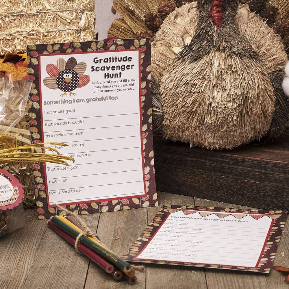 “I Am Grateful For” Gratitude Scavenger Hunt Thanksgiving Fill In Game Cards, Ten 5" x 7" Fill In The Blank Cards by AmandaCreation