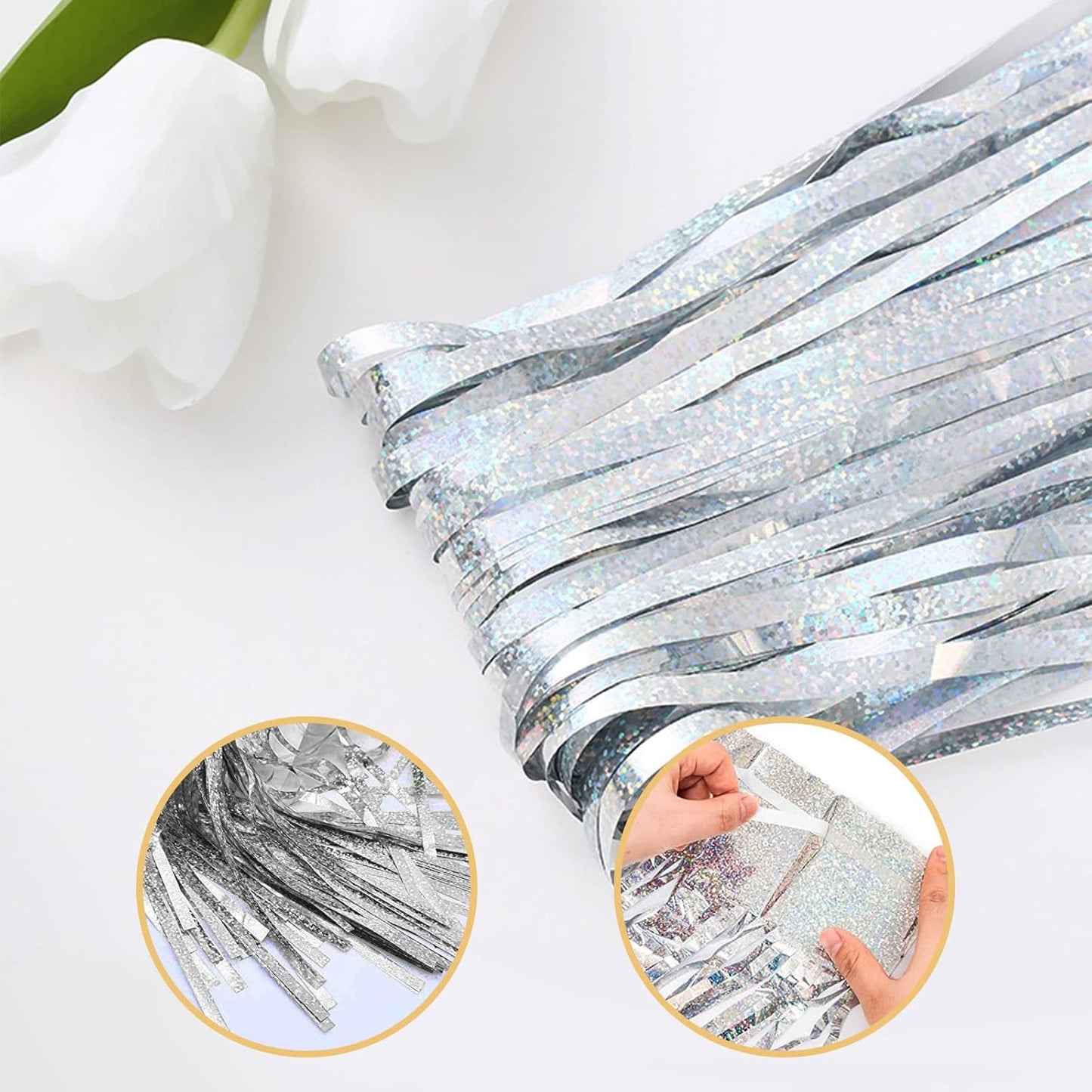20 Pack Silver Foil Curtain Backdrop 3.2ft x 8.2ft Foil Fringe Backdrop Curtain Metallic Tinsel Foil Fringe Curtains Streamer Backdrop Curtains for Birthday Party Decorations Photo Booth (Silver)