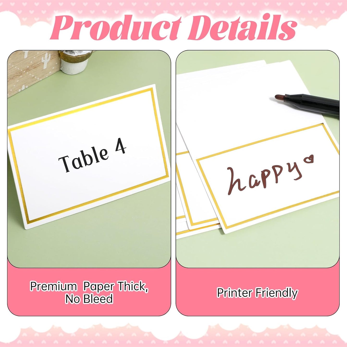 cobee 50Pcs Table Name Cards, Place Card for Table Setting, Place Cards with Gold Foil Food Labels for Party Buffet, Wedding Places for Weddings, Banquets Dinner Parties